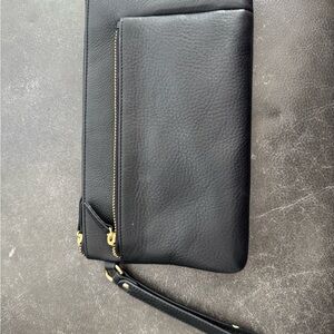 Black Leather Antonio Milani Wristlet with Gold Accents